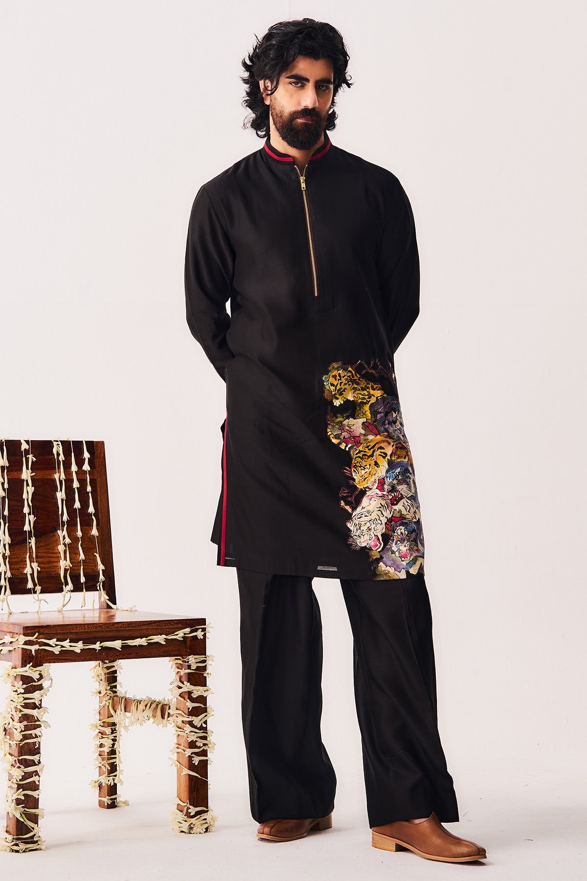 Buy Black Hand Paint Kurta & Pants for Men by WABI SABI available online at ScrollnShops
